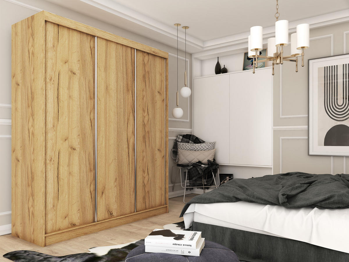 SCHWEBETÜRENSCHRANK SOFIA 180/216/61 cm 3-türig Eiche Artisan - Eiche Artisan, Holzwerkstoff (180/216/61cm) - MASSENO