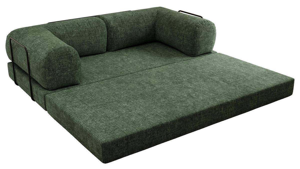 TROJMIESTNA POHOVKA ORSETTO - Tmavozelená Hrubo tkaná ženilka - čierna/tmavozelená, kov/textil (200/70/100cm) - MKS