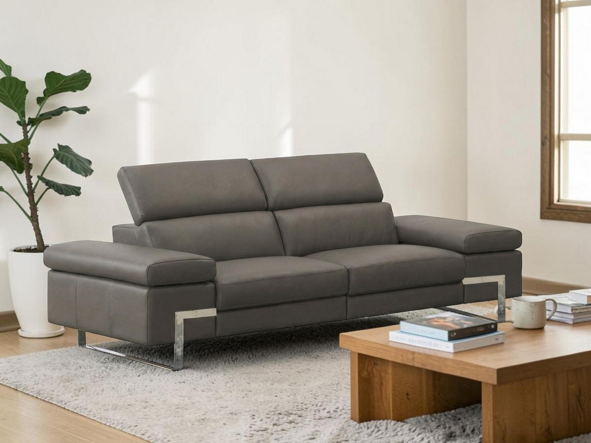 3-SITZER Sofa Opera Echtleder Greige - Greige, Leder/Metall (223/75/109cm)