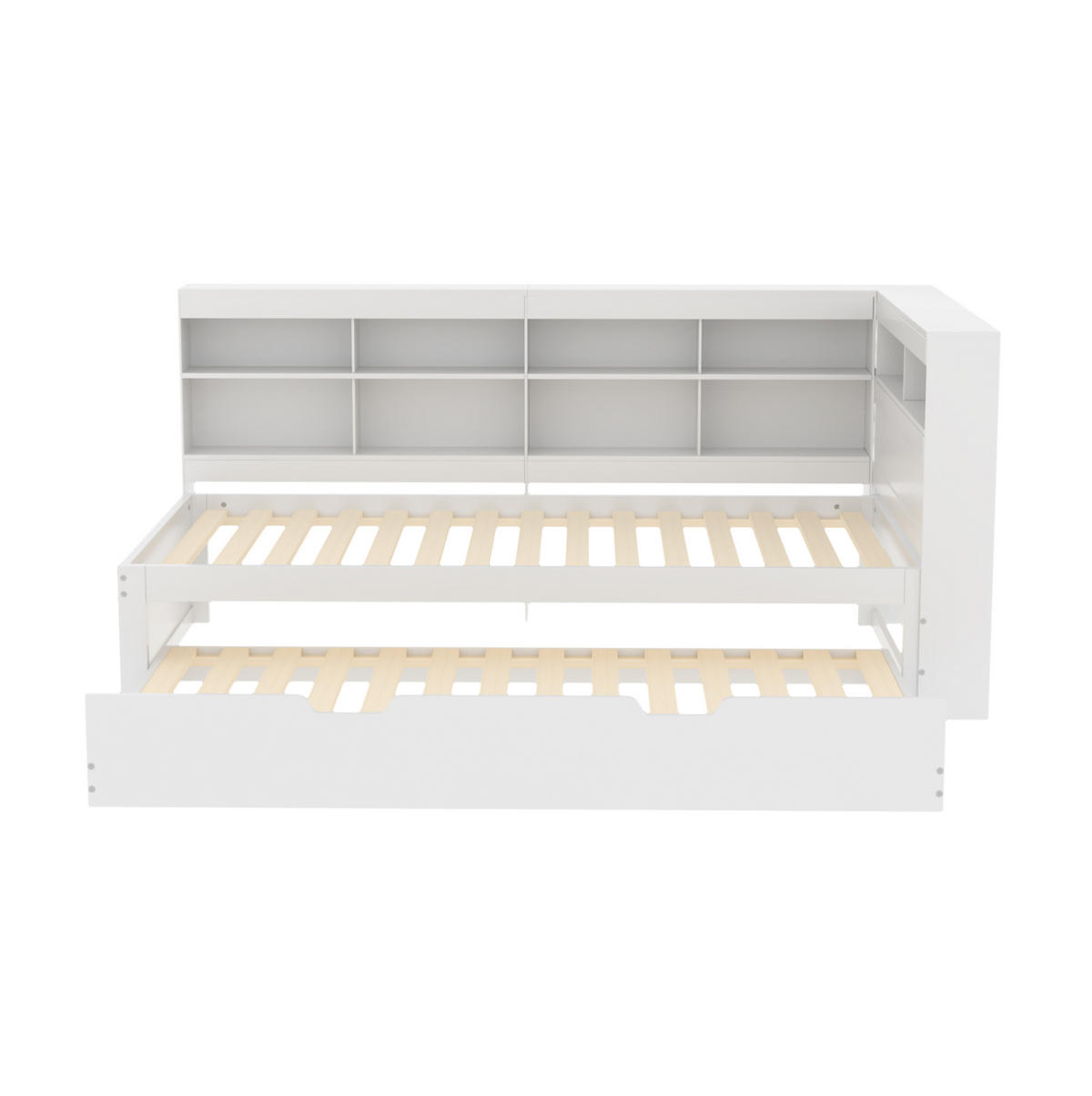 BETTT ausziehbar 90/200 cm mit USB-Buchse und Stauraum Weiß - Weiß, Holz (90/200cm) - OKWISH