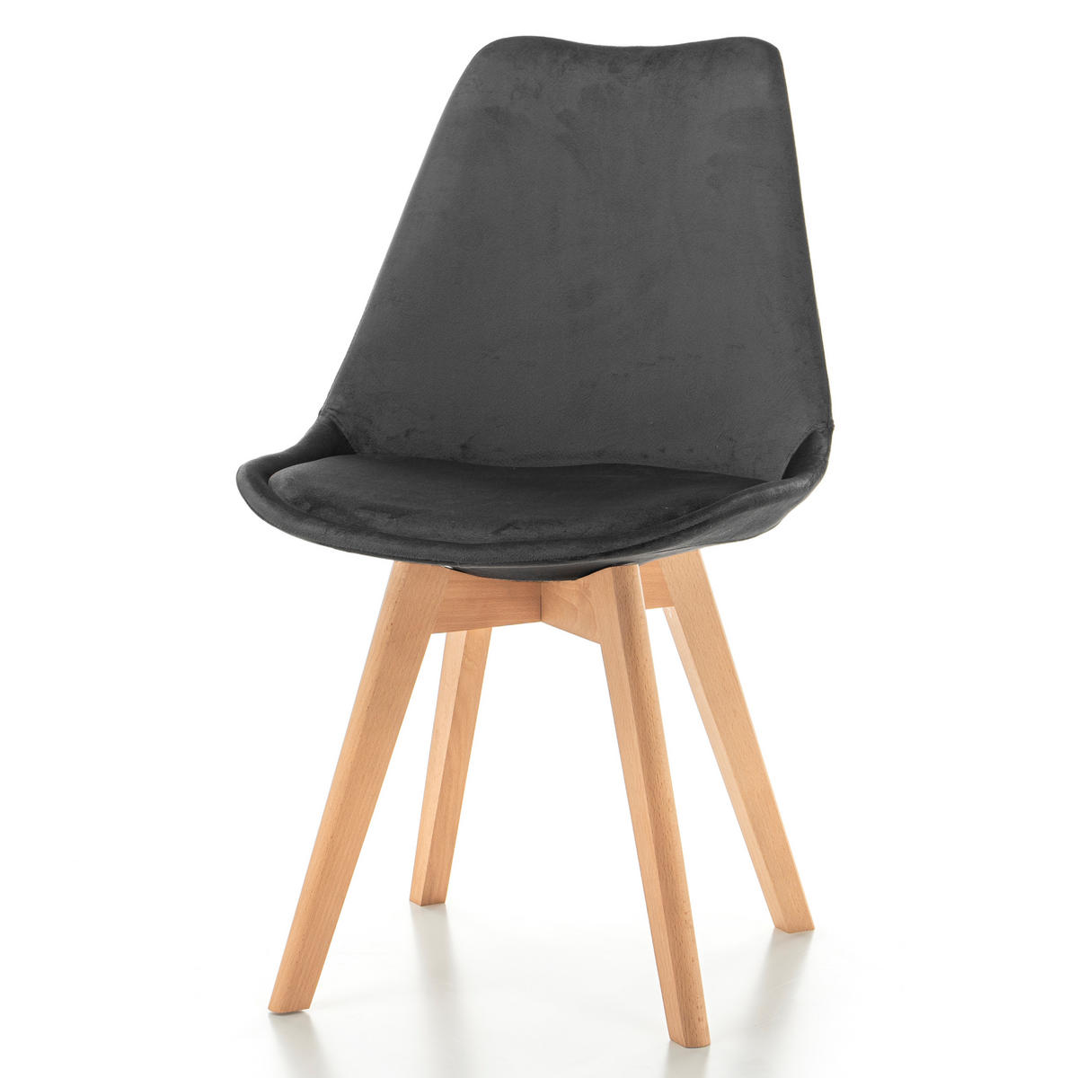 STUHL Dublin modern grau, Holzbeinen - Veloursstoff und Polsterschaum - Naturfarben/Grau, Holz/Textil (50/83/54cm) - NEW HOME