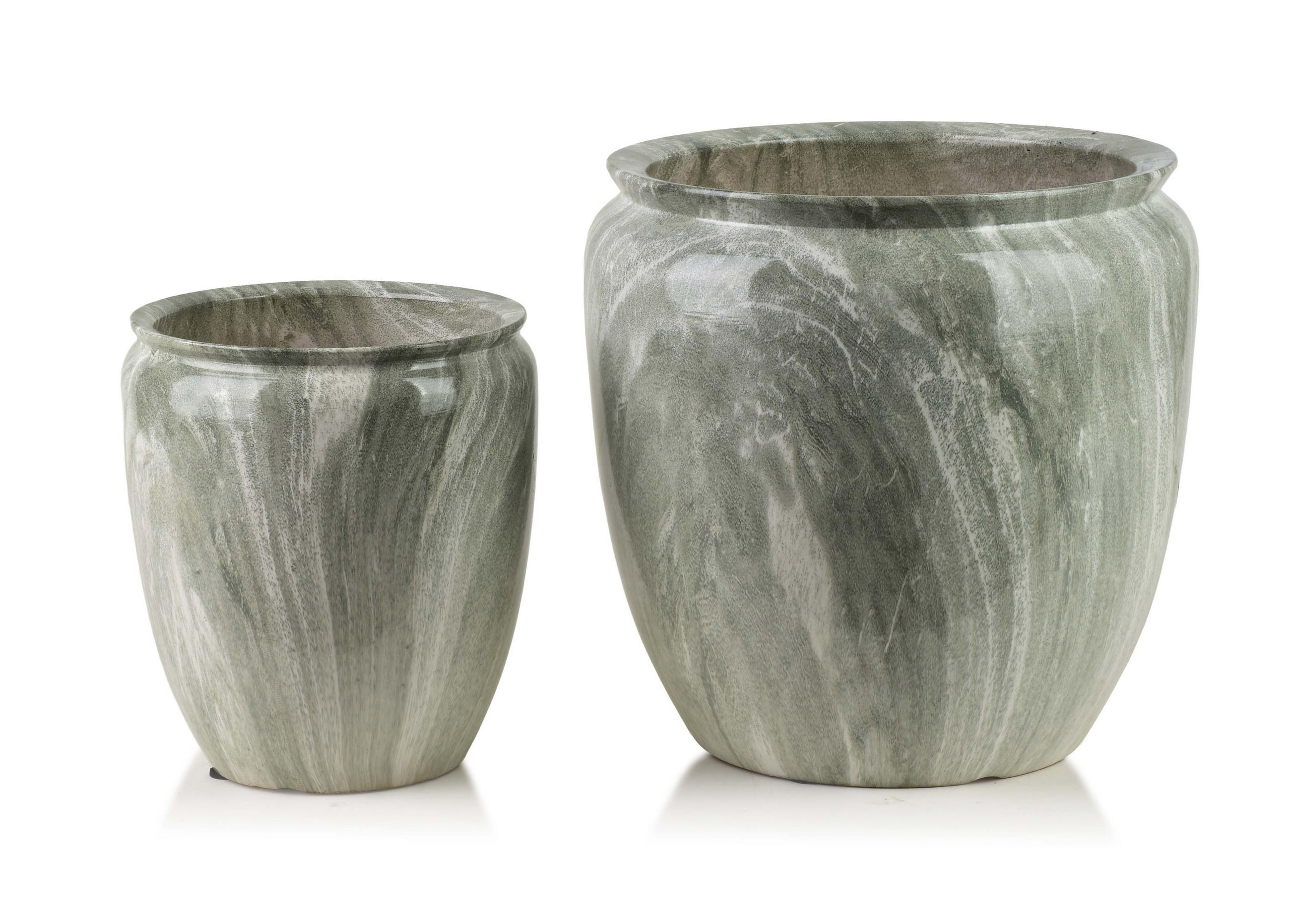 BLUMENTOPF Neva Marble 2er Set Grau 30,5x30,5x30,5/20,5x20,5x23 cm Keramik - Grau, Keramik (30.5/30.5cm) - Mondex