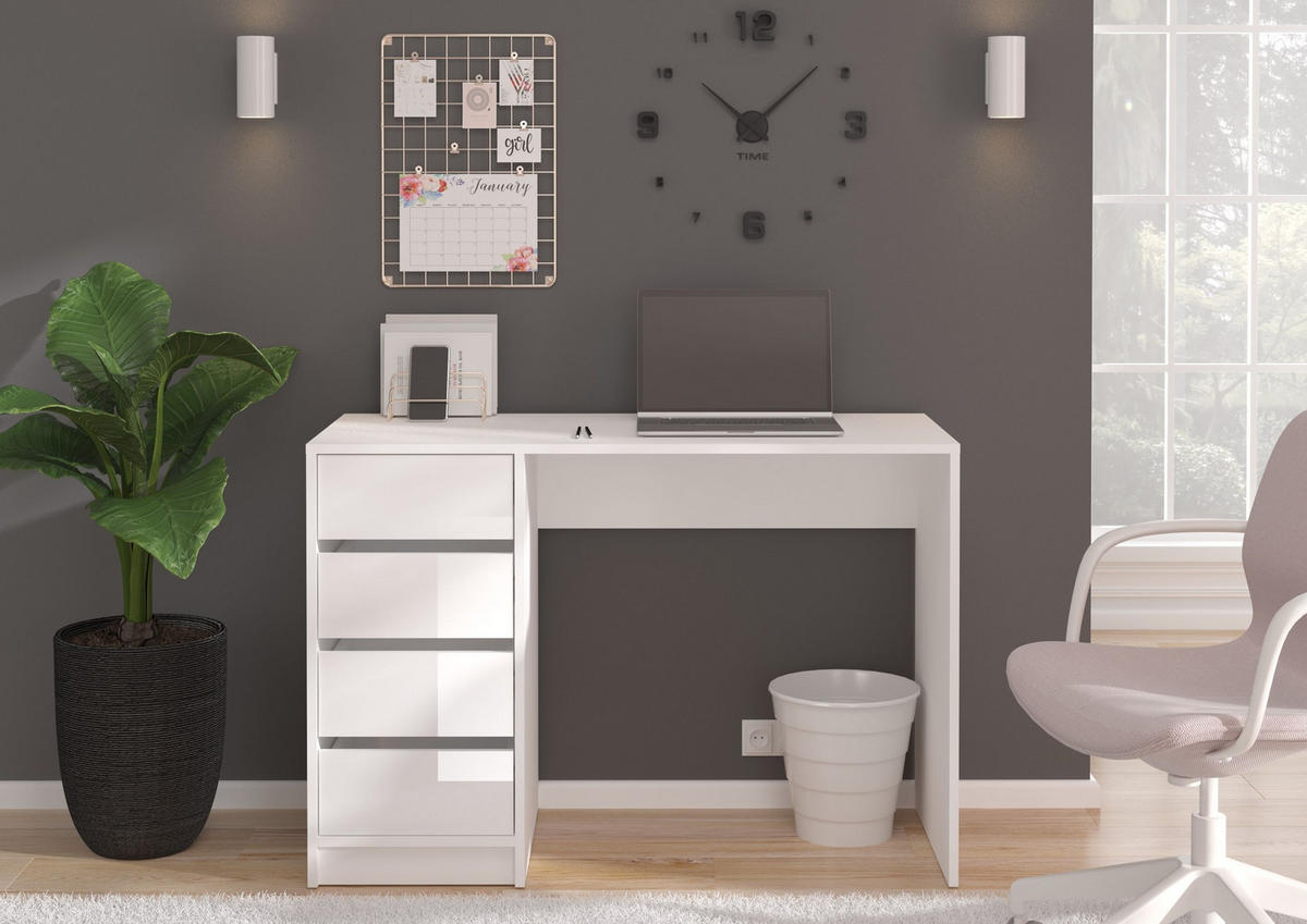 SCHMINKTISCH Emma Schminktisch in weiß Nachbildung und weiß hochglanz B/H/T: 110x75x48 cm - Weiß, Holzwerkstoff (110/75/48cm)