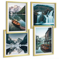BILDER SET 4er Set - 50x50 cm & 40x60 cm Goldrahmen - Spiegelung der Boote auf Bergseen - Goldfarben, Kunststoff (50/50cm) - TULUP
