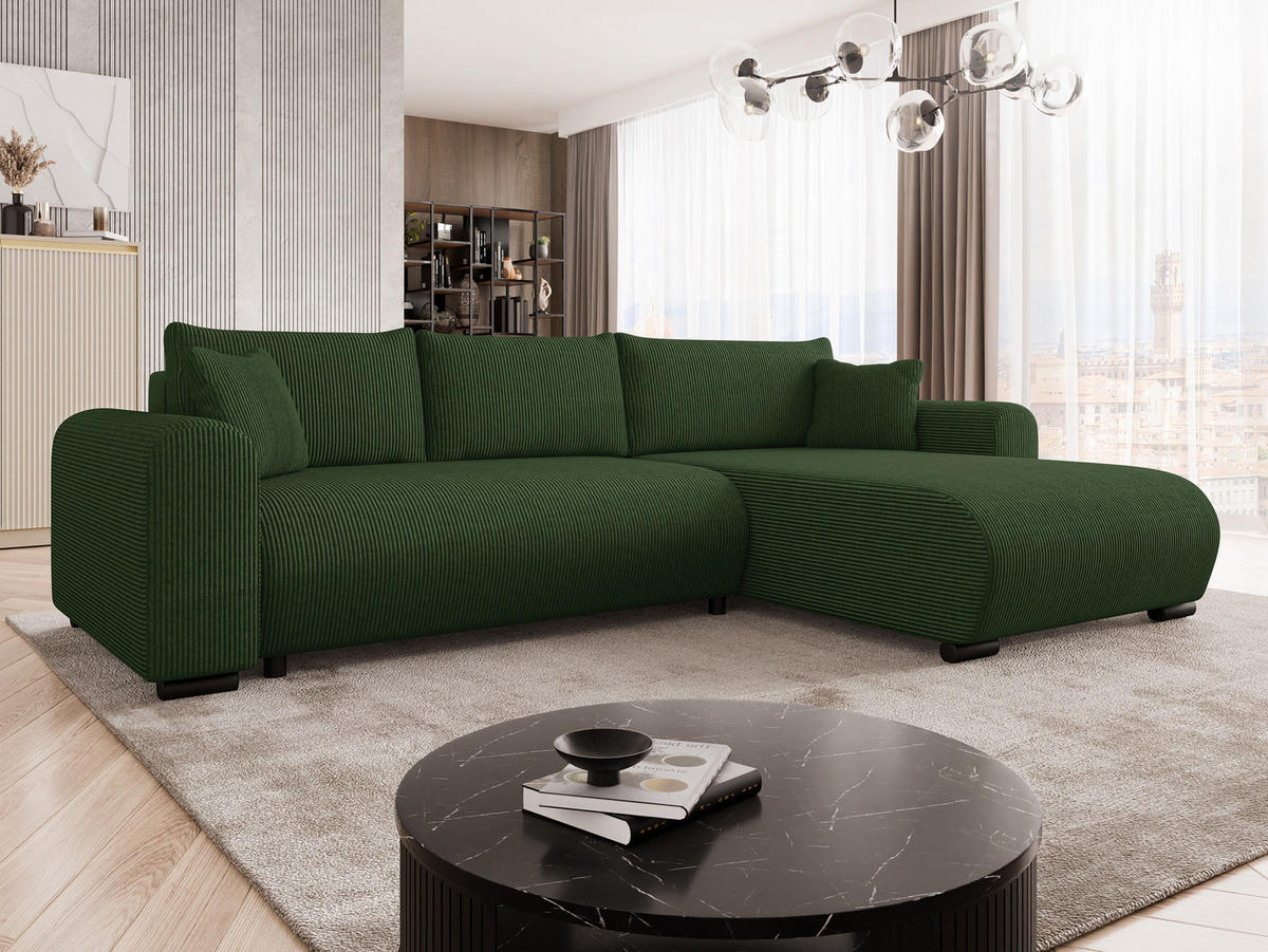 ECKSOFA Merkos Cord - Dunkelgrün/Schwarz, Holz/Textil (285/188cm) - MIRJAN24