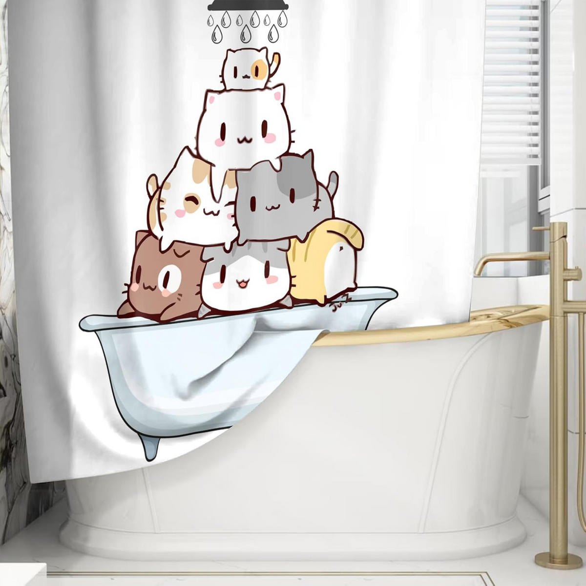 DUSCHVORHANG Katze in Badewanne niedlich lustig Tier 150 x 180 cm wasserdicht - Weiß, Textil (180/150cm) - MCBOSON
