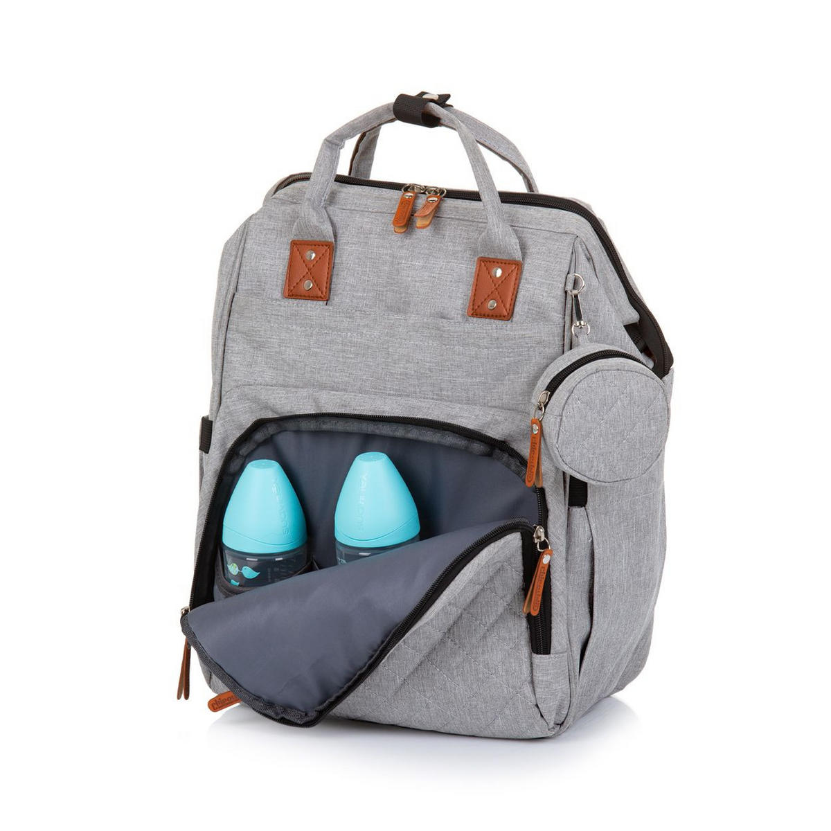 WICKELTASCHE CHRAB024 hellgrau Rucksack, Schnullertasche, Thermo-Innentaschen, Kinderwagenbefestigung - Grau, Textil (35/44/20cm) - Chipolino