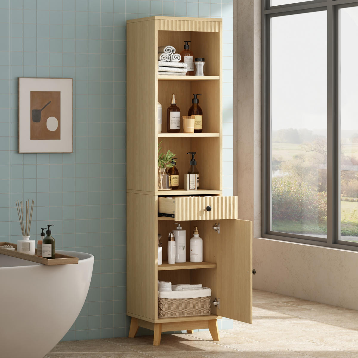 HOCHSCHRANK 40/36/172 cm Weiß mit 1 Schubladen und Soft-Close-Scharniere - Weiß, Holz/Holzwerkstoff (36/172/40cm) - Oxeza