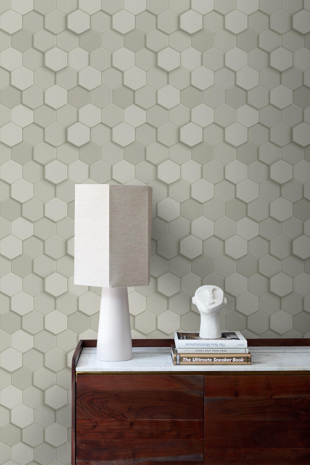 TAPETE 3D Wabenmuster 53 cm x 10.05 m - Grau, Papier (53/1000cm) - Origin Wallcoverings