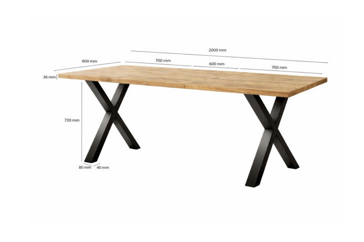 TISCH Schwarz SOFTI X Ausziehbar Sonoma Eiche 140x90/200 cm - Sonoma Eiche, Holzwerkstoff (200/90/75.6cm) - Sepro Meble