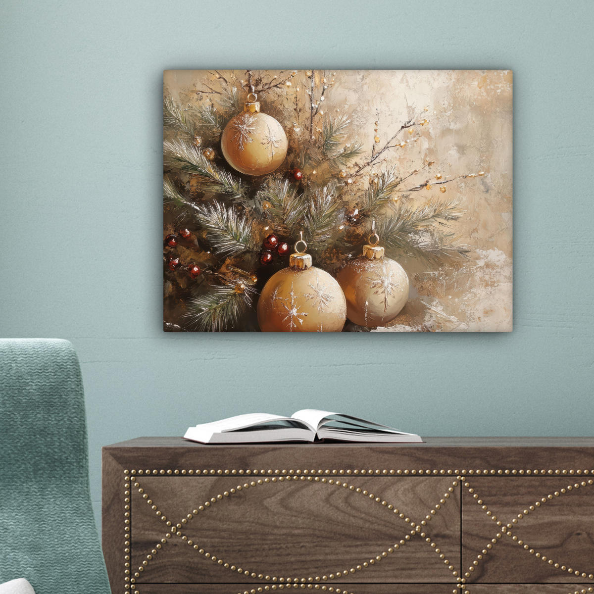 LEINWANDBILD Weihnachten - Kugeln - Beige - Gold 40x30 cm - Goldfarben, Textil (40/30cm) - MuchoWow