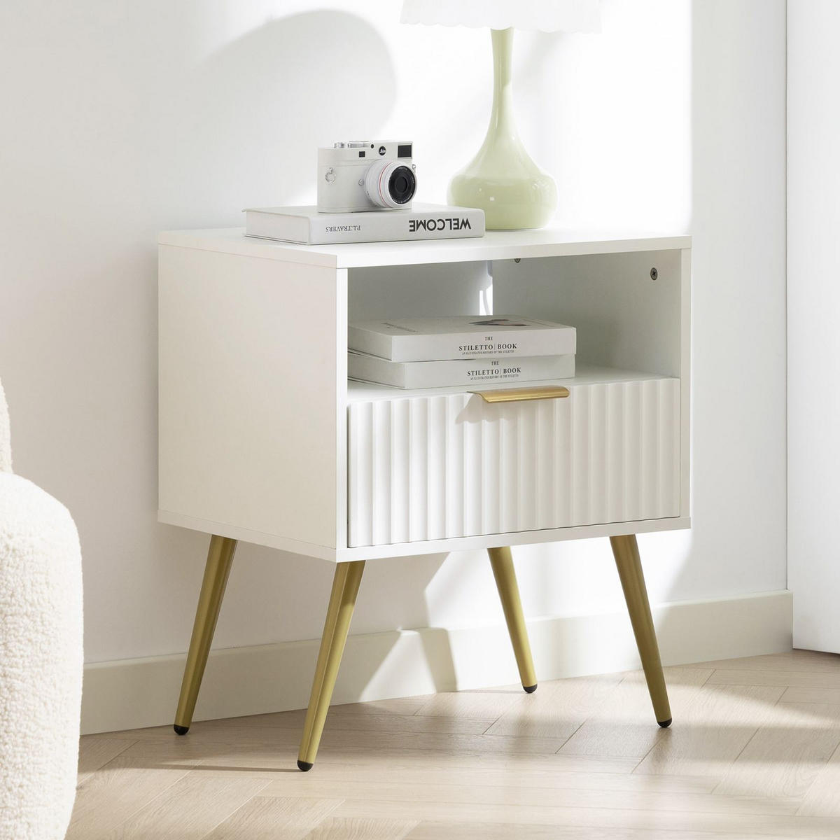 NACHTTISCH MERVAL weiß - Weiß, Holzwerkstoff (50/60/40cm) - IDIMEX