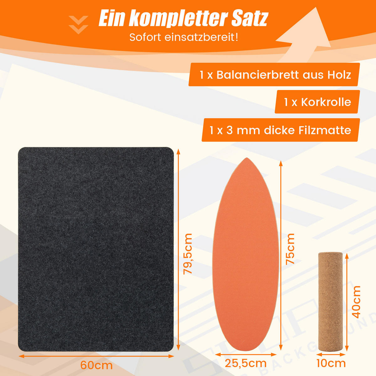 BALANCIERBRETT Orange - Orange, Holz (28/82cm) - COSTWAY