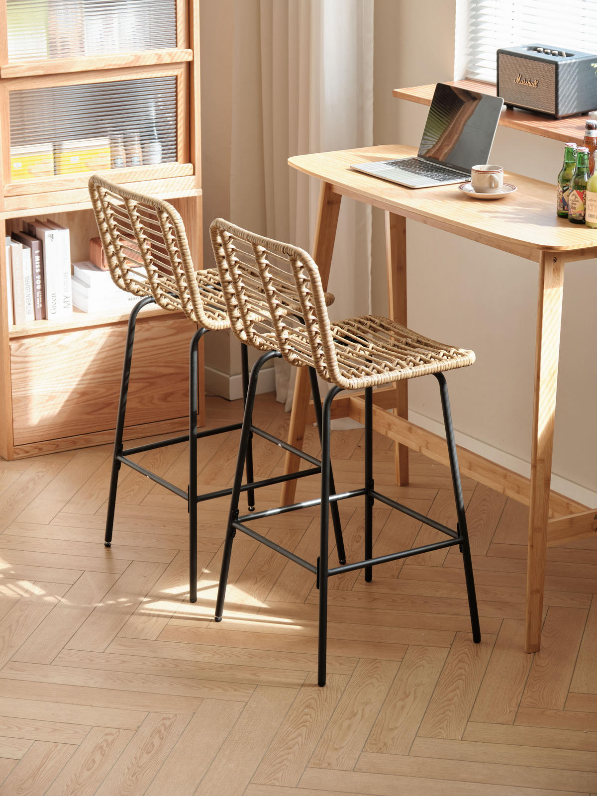 BARHOCKER 2er-Set Rattan Braun - Braun, Holz (47.5/103/47cm) - Nordlys