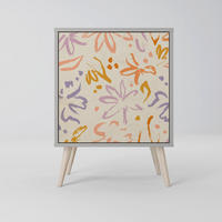 SIDEBOARD SPRING WHIMSY, Grau, 57,5x42x77,5 cm, Schräge Buchenholzfüße - Buchefarben/Multicolor, Holzwerkstoff/Buchenholz (57.5/77.5/42cm) - SpaceRebels