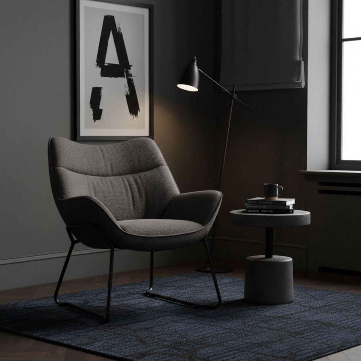 SESSEL Aliano dunkelgrau - Schwarz/Grau, Textil/Metall (73/76/67cm) - Mr. Deko