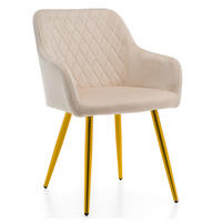 STUHL TODI gepolstert mit Steppung - beige goldene beine - Samt Velours - Beige/Goldfarben, Textil/Metall (56/85/62cm) - NEW HOME
