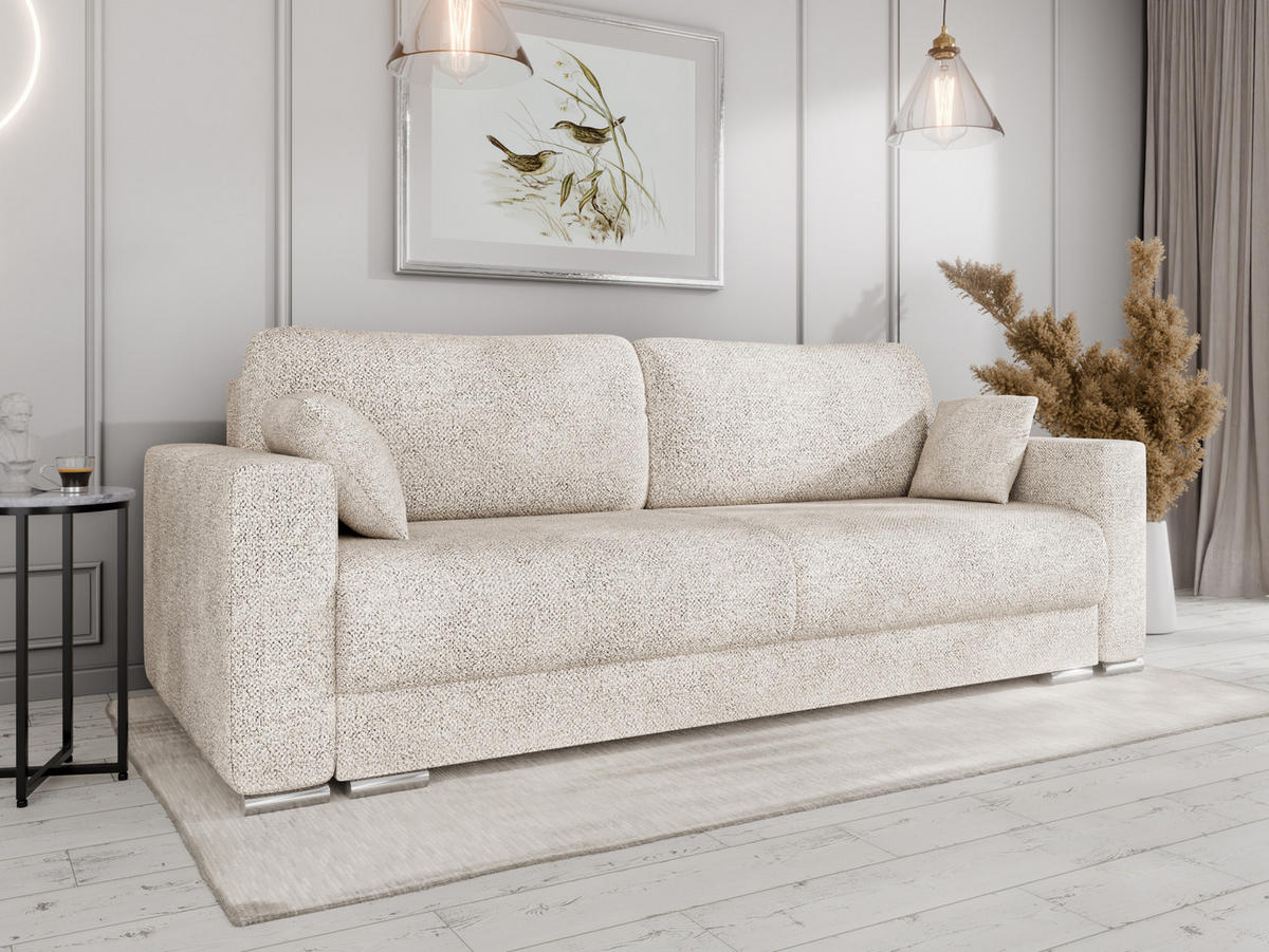 SCHLAFSOFA Calma mit Bettkasten 3-Sitzer modernen Stil, Beige - Beige, Holz (229/87/97cm) - Panda Möbel