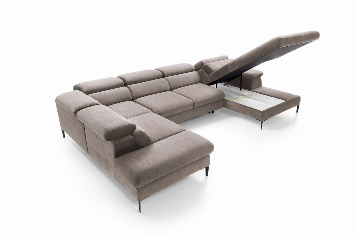 WOHNLANDSCHAFT MESTO Braun Velours-Stoff mit Schlaffunktion - Braun, Holz (353/94/182cm) - MASSENO