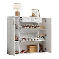 SCHUHSCHRANK 120/24/107 cm mit verstellbaren Regalen, 2 Schubladen und Klapptüren, MDF und Spanplatte, Weiß - Weiß, Holzwerkstoff (120/107/24cm) - Redom