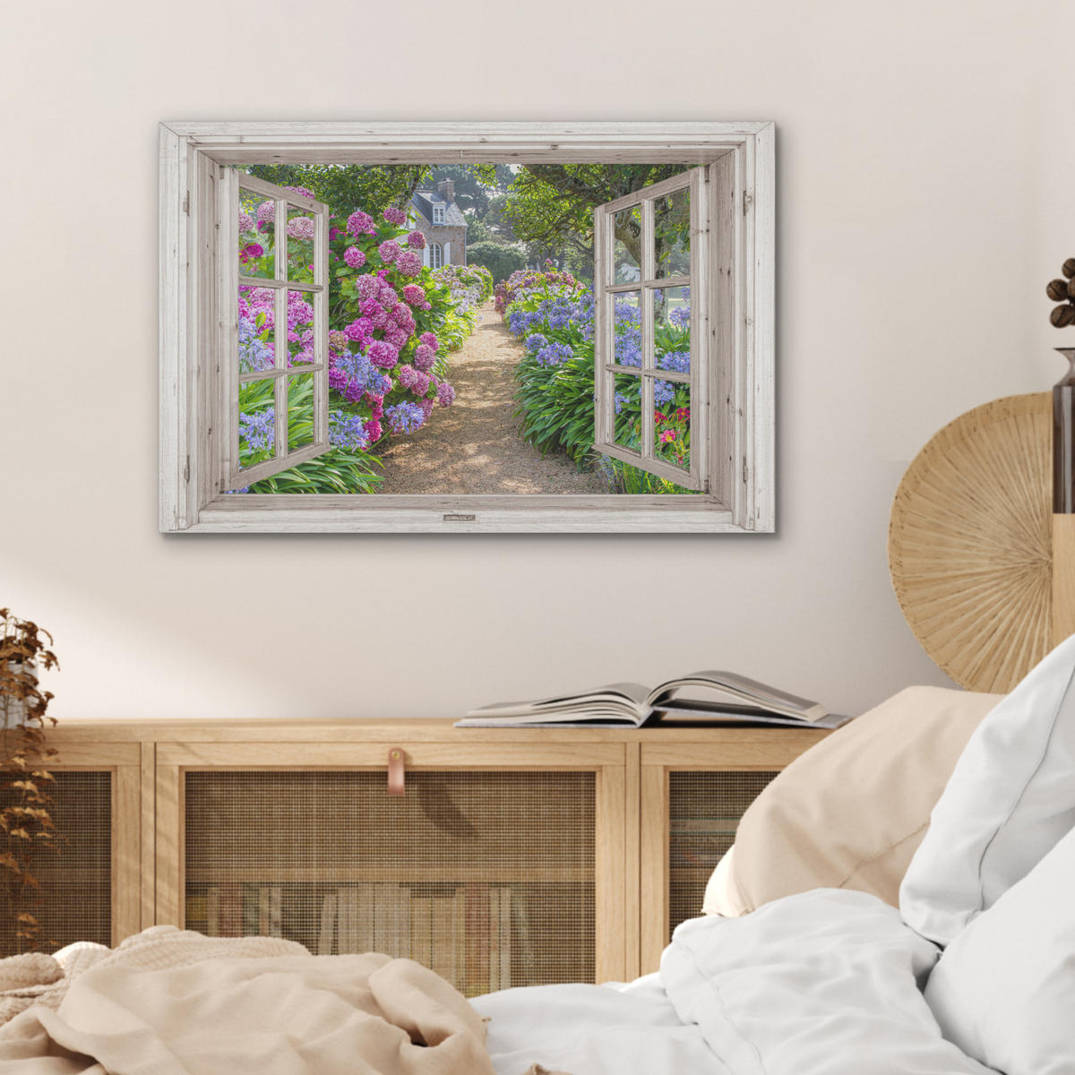 AKUSTIKBILD Hortensie - Durchsichtig - Blumen - Sommer - Lila - Weg Wanddeko 70x50 cm - Lila, Kunststoff (70/50/0.9cm) - MuchoWow