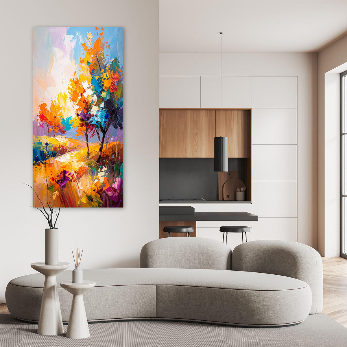 LEINWANDBILD Bunte Bäume Landschaft Imitation Farbe 40x80cm - Multicolor, Textil (40/80cm) - Feeby