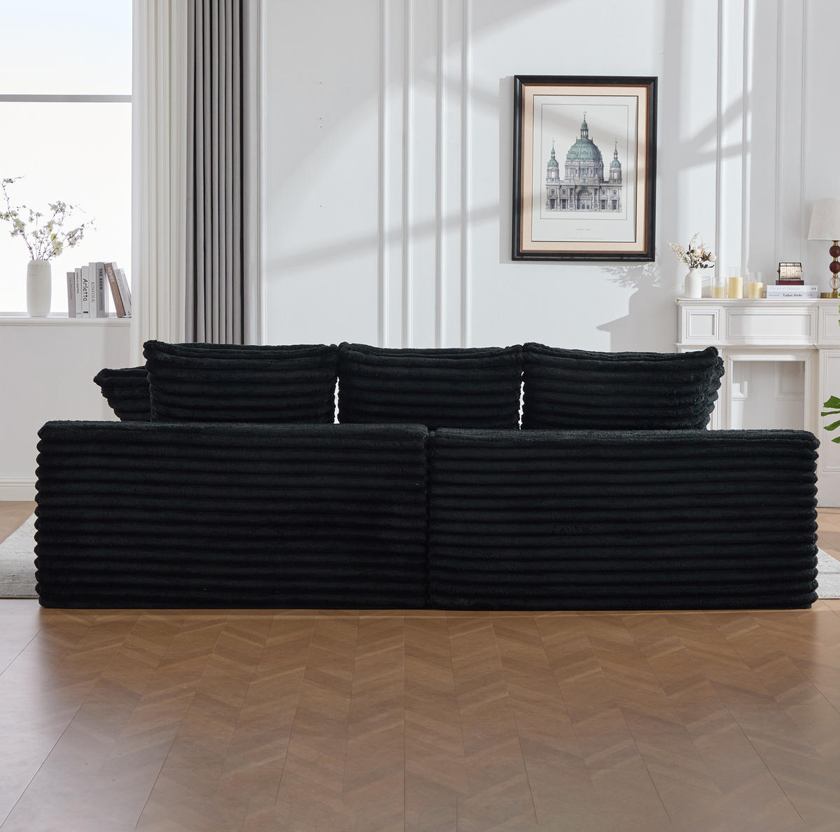 SOFA mit Schlaffunktion 273 x 98 x 87 cm Cord Black - Schwarz, Kunststoff (38.58/34.25/107.48cm) - Meubliv