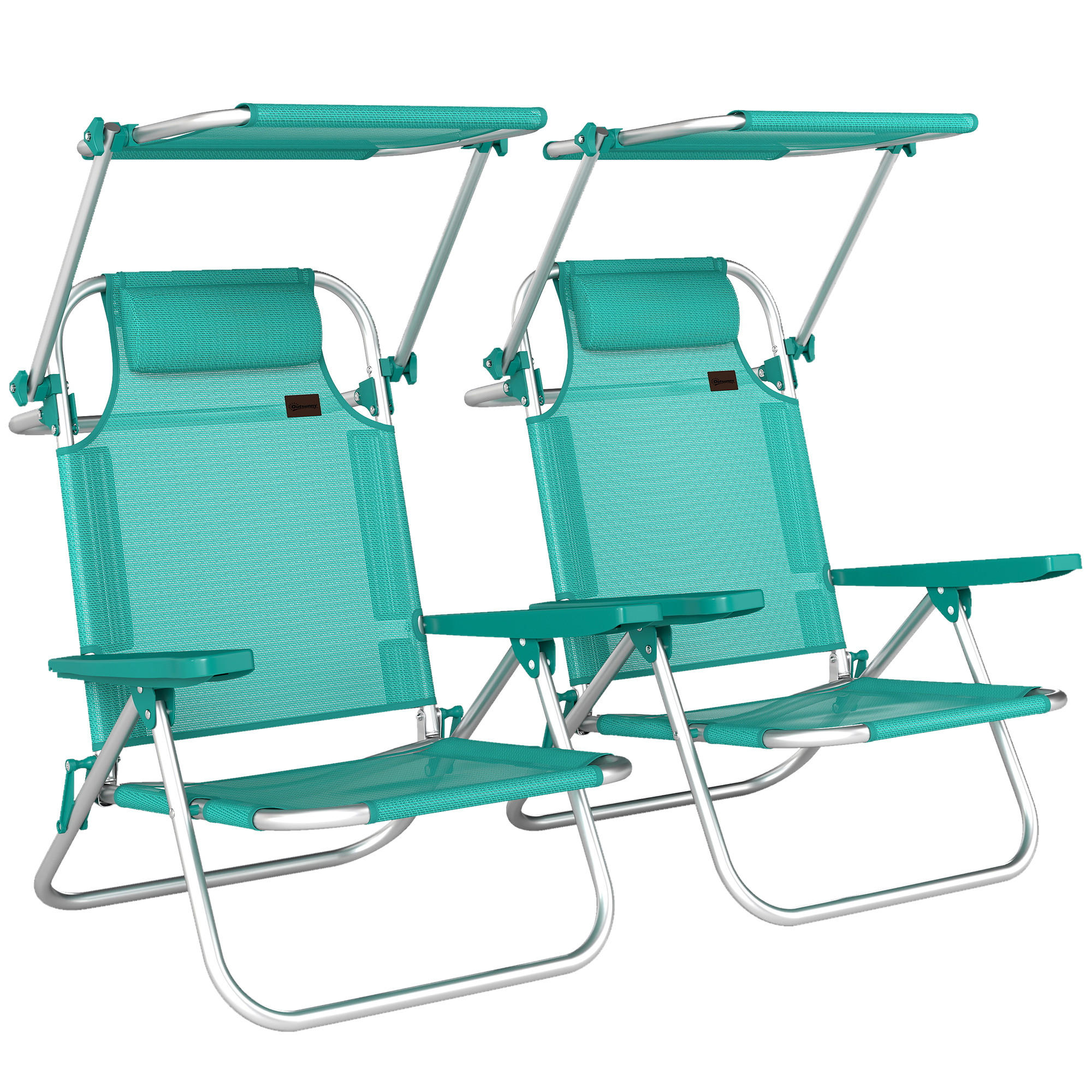 SONNENLIEGE Set aus 2 klappbaren Strandstühlen – Türkis,68*62*79cm - Grün, Metall (62/79/68cm) - Vallsero