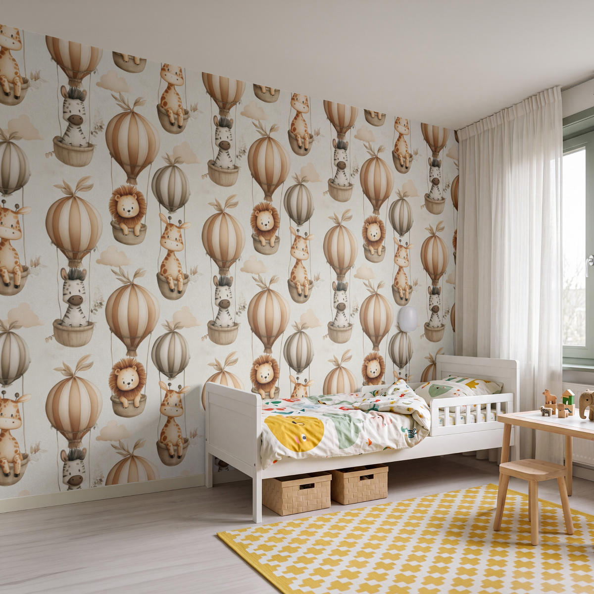 KINDERTAPETE - Safari - Heißluftballons - Taupe - 350x240 cm - Beige, Papier (350/240cm) - OnlyWow