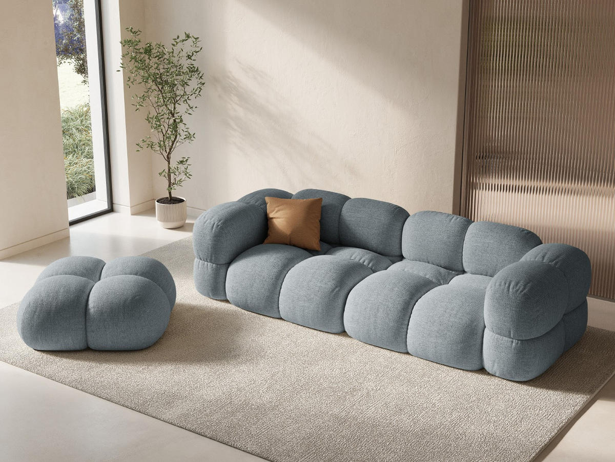 SOFA Loretto aus strukturiertem Stoff pastellblau 4 Sitzplätze - Pastellblau, Textil (100/68/250cm) - Cosmopolitan Design