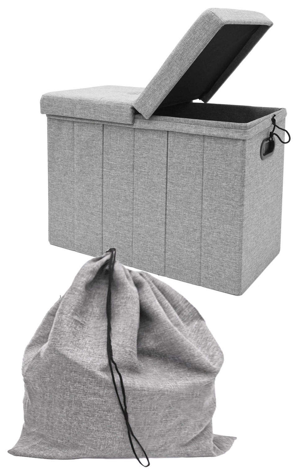 WÄSCHEKORB 85 Liter Faltbar mit Wäschesack 62x31 cm Grau - Grau, Kunststoff (31/45/62cm) - Dunedesign