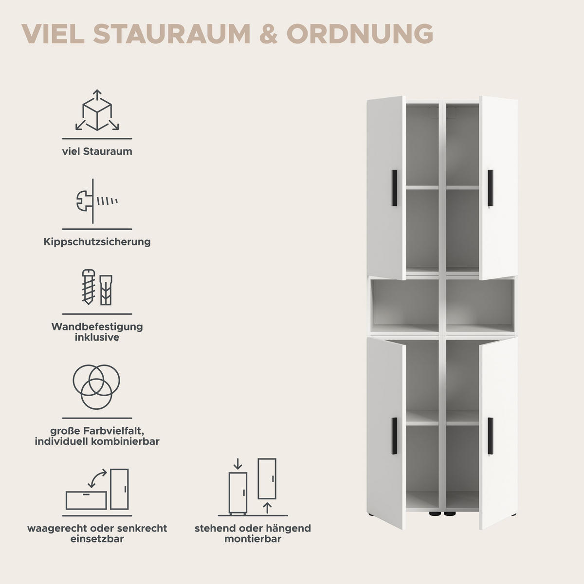WOHNKOMBINATION THE ONE (B/H/T: ca. 65/178/34 cm) in Weiß/weiß - Weiß, Holzwerkstoff (65/178/34cm)