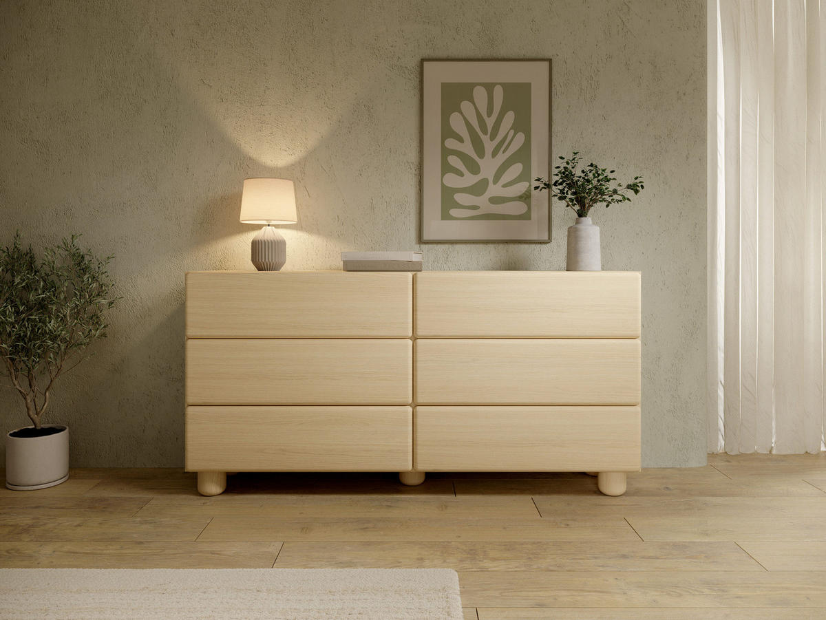 SCHUBLADENKOMMODE CERVI D 160 cm Eiche Vicenza - mit 6 Schubladen und abgerundeten Fronten - Eichefarben, Holz/Holzwerkstoff (160/80/38cm) - Ravio