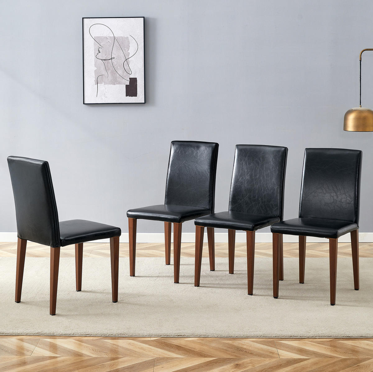 ESSZIMMERSTUHL 4er-Set 90 cm PU-Leder Schwarz Nussbaumoptik - Schwarz, Metall (47/90/41cm) - Meubliv