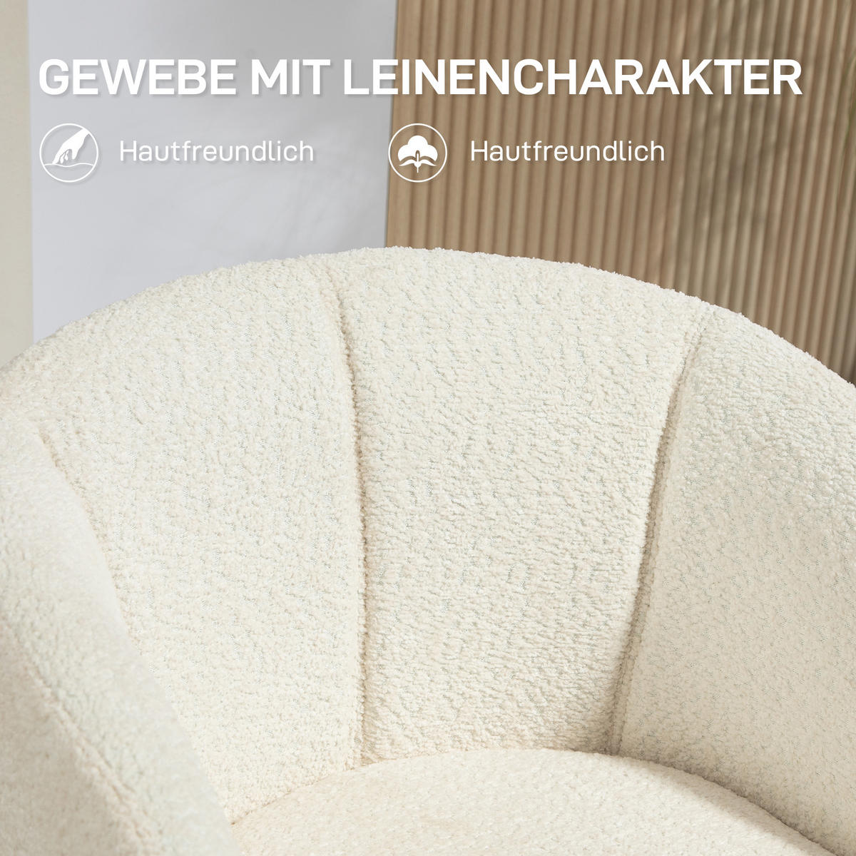 SESSEL Loungesessel mit Armlehne, 360° Drehfunktion, Leinenoptik, Cremeweiß - Creme, Kunststoff (58.5/78.5/59cm) - HOMCOM