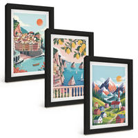 BILDER SET 3er Set - 20x30 cm Schwarzer Rahmen - Farbenfrohe Berge und Städte - Schwarz, Kunststoff (20/30cm) - TULUP