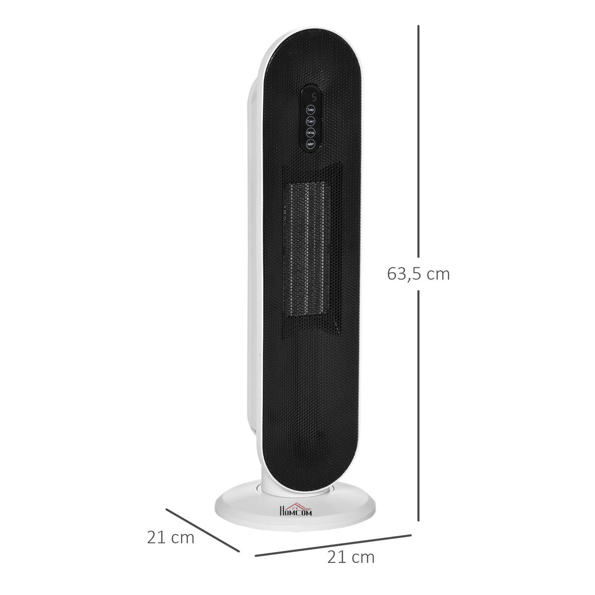 HEIZGERÄT Heizlüfter 2000W Heizturm mit Fernbedienung Oszillation Metall PP - Weiß, Kunststoff (21/63.5/21cm) - HOMCOM