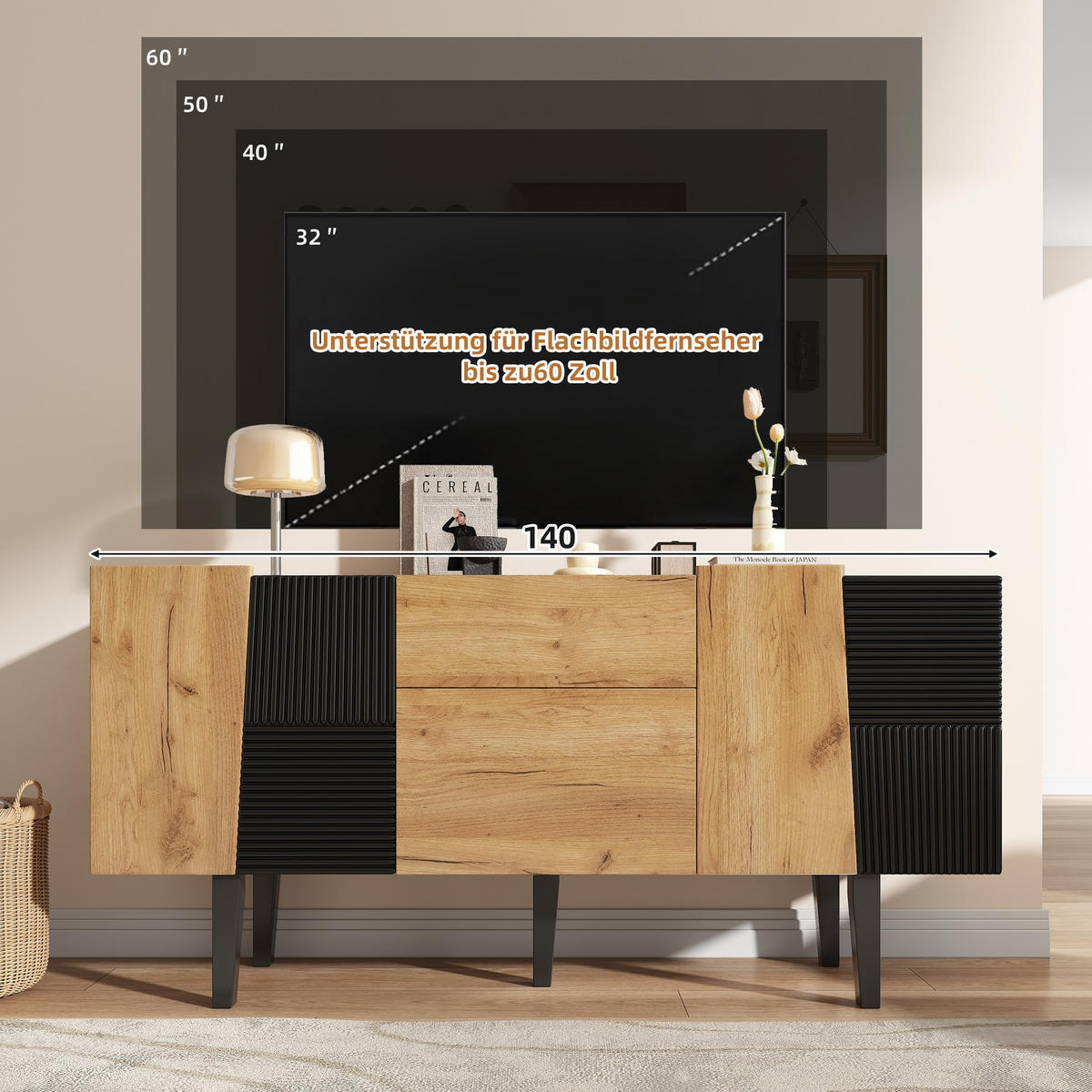 TV-SCHRANK Oak-coloured 40/140/70 cm - Eichefarben, Holz (140/70/40cm) - Urban Meuble