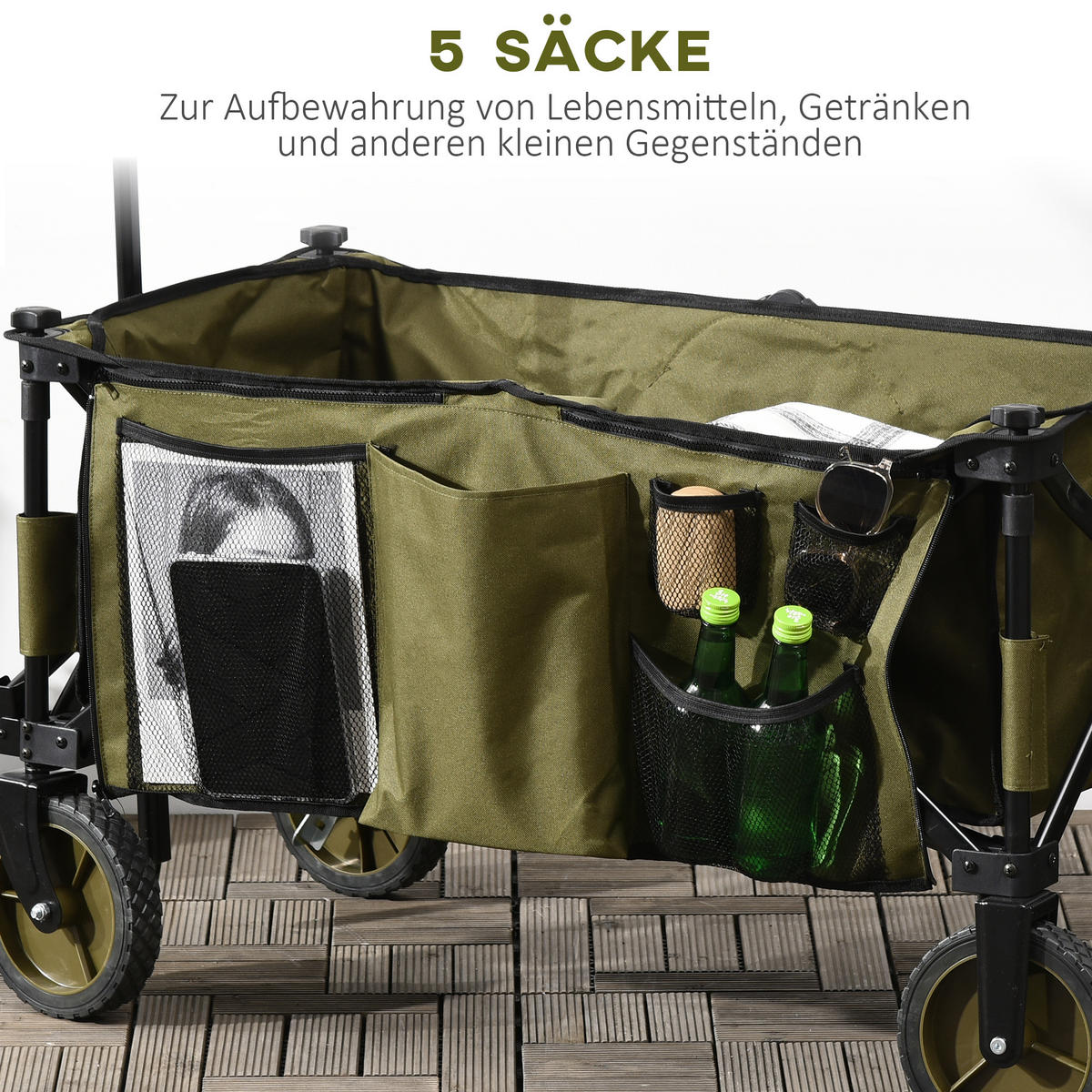 BOLLERWAGEN Faltbar - Grün, Metall (55/93/108cm) - Outsunny