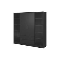 KLEIDERSCHRANK RICADI 4D RD (Schwarz, Riffelglas, 4 Türen, 2 Schubladen, Kunststoffgriffe) - Schwarz, Holz/Holzwerkstoff (206/200/51cm) - Ravio
