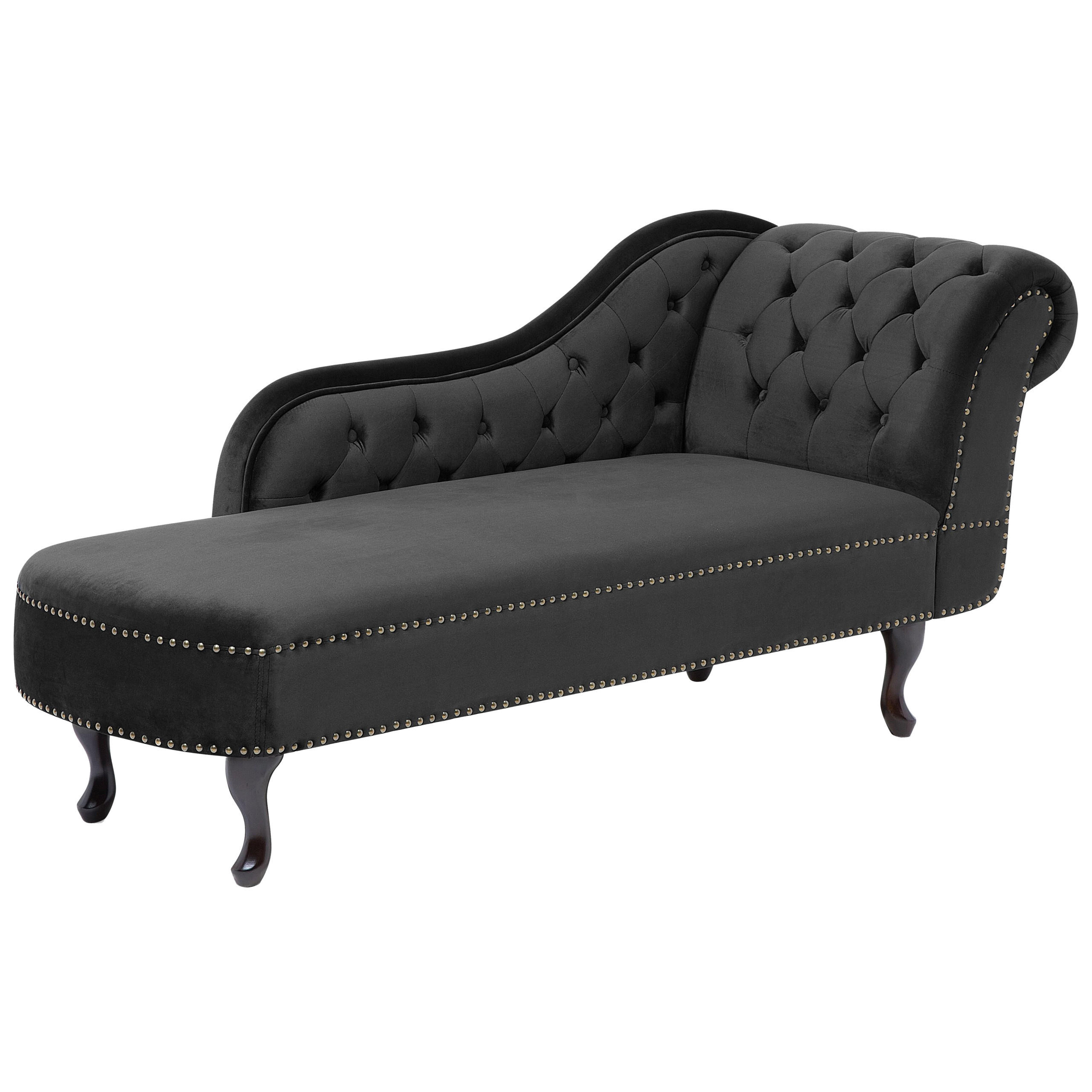 CHAISELONGUE Samtstoff schwarz rechtsseitig Nimes - Dunkelbraun/Schwarz, Textil (170/79/61cm) - Beliani
