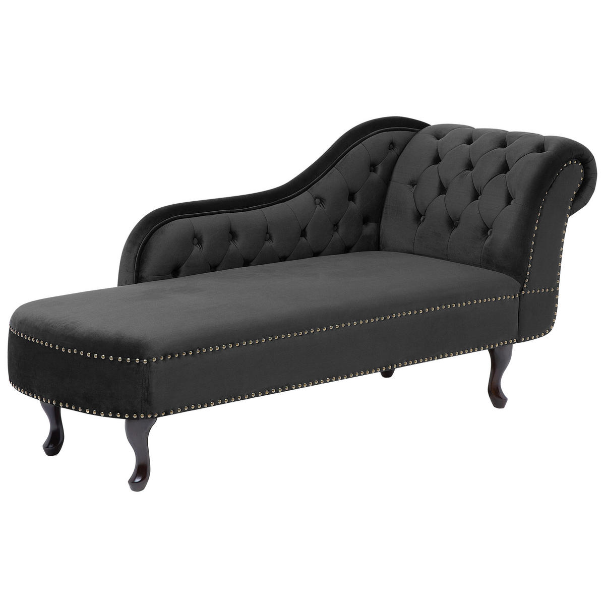 CHAISELONGUE Samtstoff schwarz rechtsseitig Nimes - Dunkelbraun/Schwarz, Textil (170/79/61cm) - Beliani