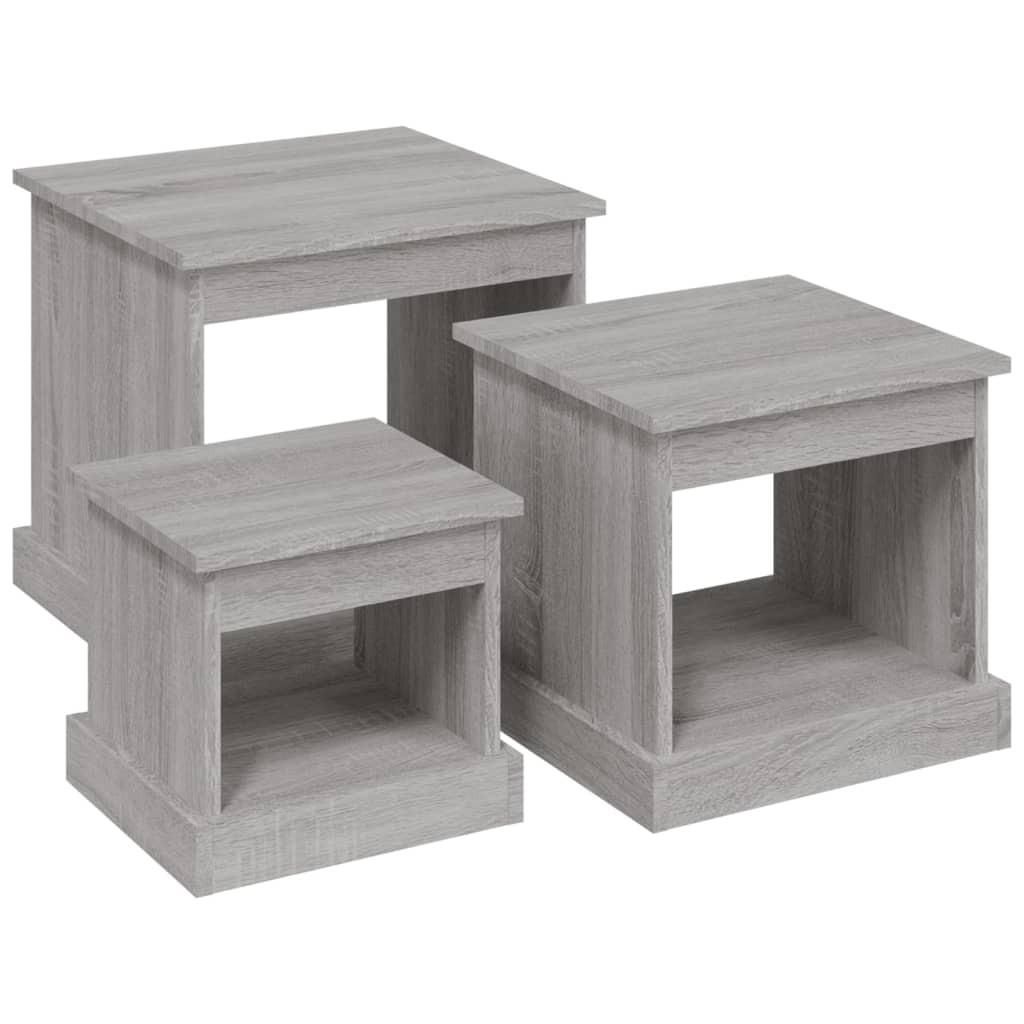 COUCHTISCHE 3 Stk. Grau Sonoma Holzwerkstoff - Grau, Holzwerkstoff (48/45/45cm) - furnicato