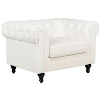 SESSEL Cremeweiß Chesterfield - Dunkelbraun/Weiß, Textil (110/70/75cm) - Beliani
