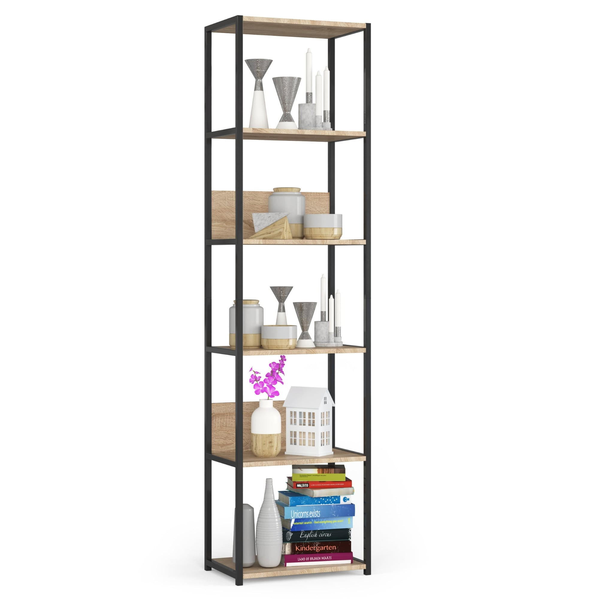 Akord Industrieregal Schwarz, Sonoma Eiche 50x192x32 cm