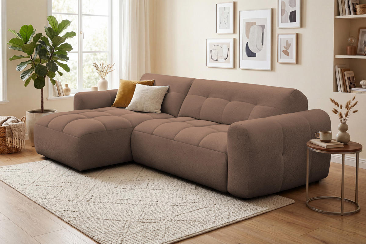 ECKSOFA LUMERO 4-Sitzer LINKS, braun - Schwarz/Braun, Holz/Textil (275/166cm) - Courtois Laville