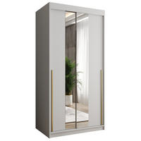 SCHIEBETÜRENSCHRANK mit Spiegel 100 cm Breite, weiß mit Goldgriff - Goldfarben/Weiß, Holzwerkstoff (100/200/62cm) - Home Collective