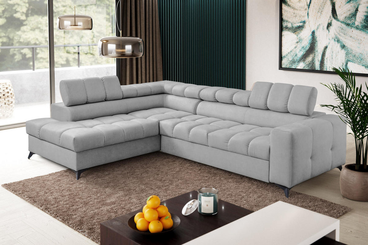 ECKSOFA Andrea L-Form mit verstellbaren Kopfstützen Schlaffunktion Bettkasten 267 cm links hellgrau - Hellgrau, Kunststoff (106/267cm) - Margaret Hadas24
