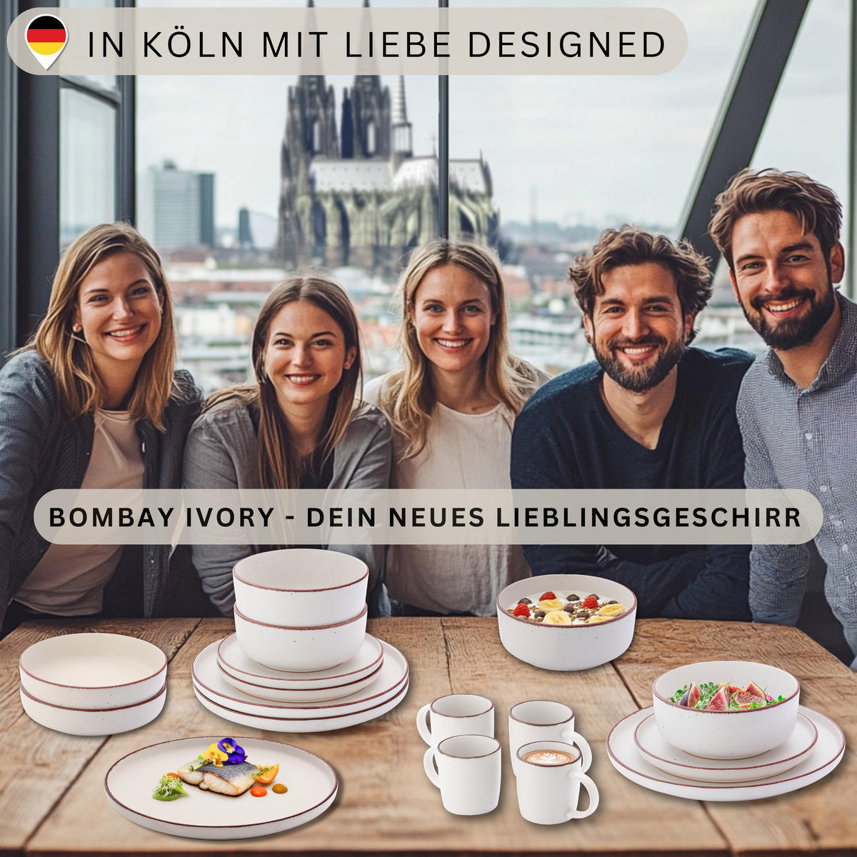 KOMBISERVICE BOMBAY IVORY - 16 teilig aus Steingut - Creme, Stein (50/30/80cm) - Sänger