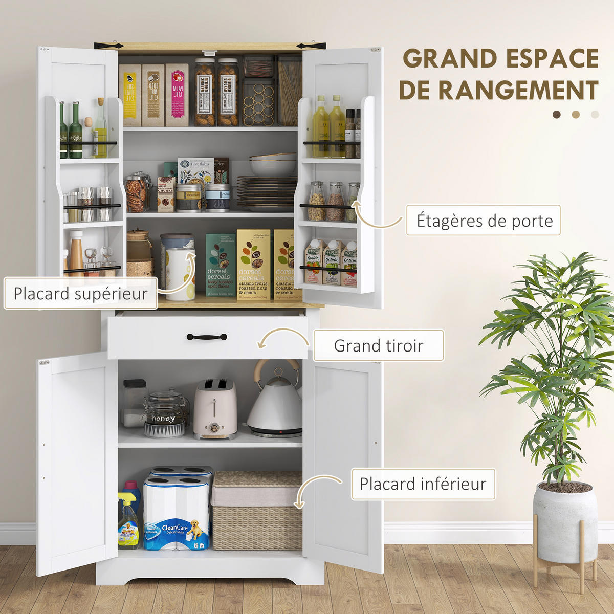 HIGHBOARD DE-11095 4 Türen & Schublade mit verstellbaren Böden Weiß - Weiß, Holzwerkstoff (40/181/76.5cm) - ComfortXL